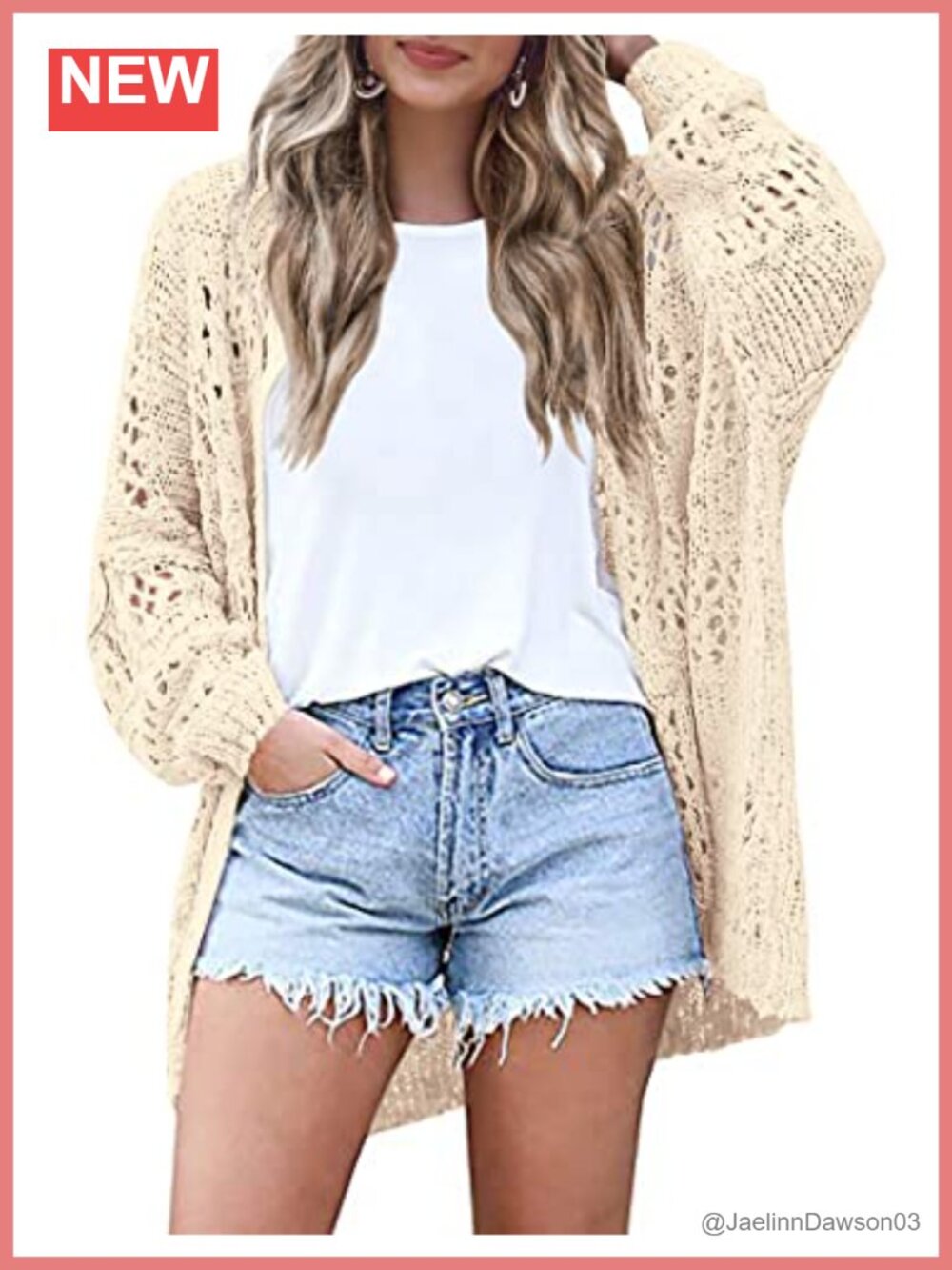 Crochet Knit Open Front Cardigan Long Sleeve Soft Lightweight